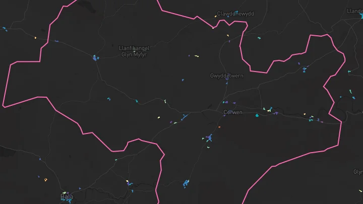 House price heatmap showing property values across Llandrillo