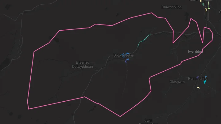 House price heatmap showing property values across Dolwyddelan