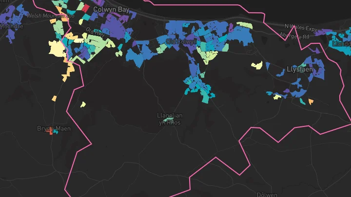 House price heatmap showing property values across Old Colwyn