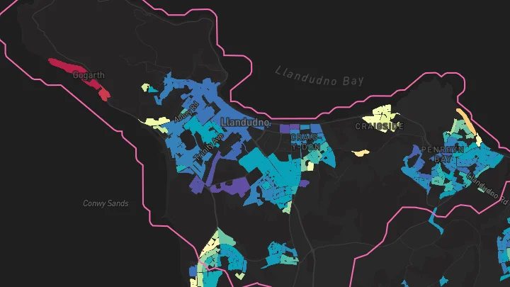 House price heatmap showing property values across Llandudno