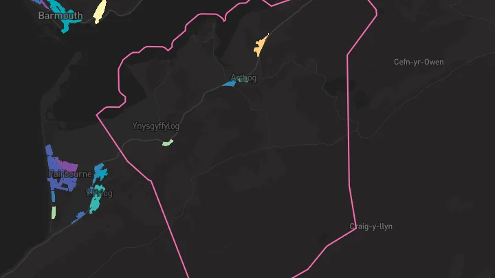 House price heatmap showing property values across Arthog