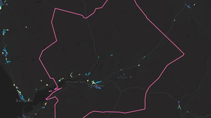 House price heatmap showing property values across Dolgellau