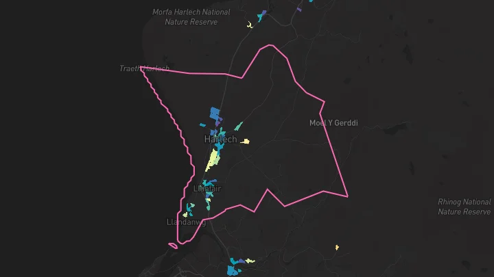 House price heatmap showing property values across Harlech