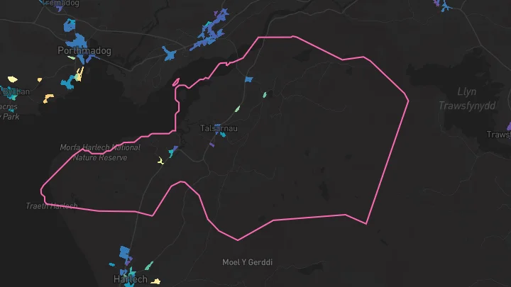 House price heatmap showing property values across Talsarnau