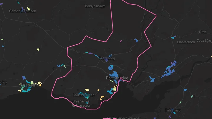 House price heatmap showing property values across Porthmadog