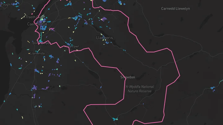 House price heatmap showing property values across Caernarfon