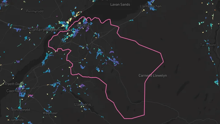 House price heatmap showing property values across Bangor