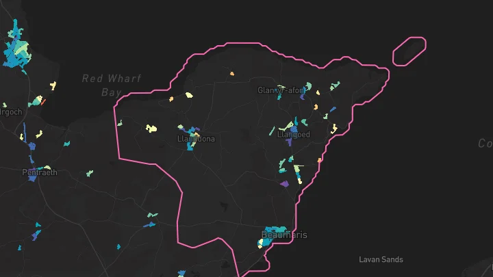 House price heatmap showing property values across Llangoed