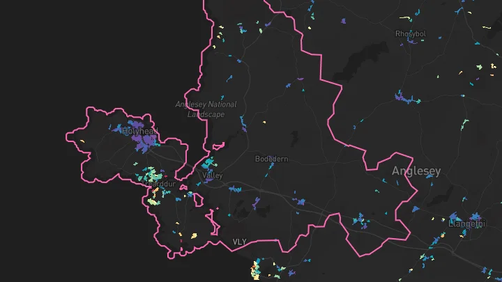 House price heatmap showing property values across Holyhead