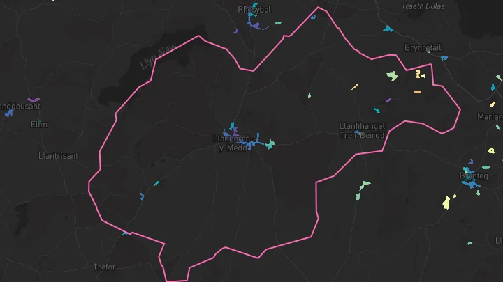 House price heatmap showing property values across Llanerchymedd