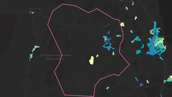 House price heatmap showing property values across Brynteg