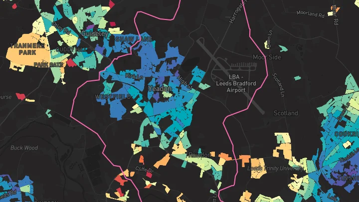 House price heatmap showing property values across Yeadon