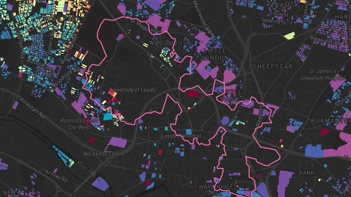 House price heatmap showing property values across Leeds