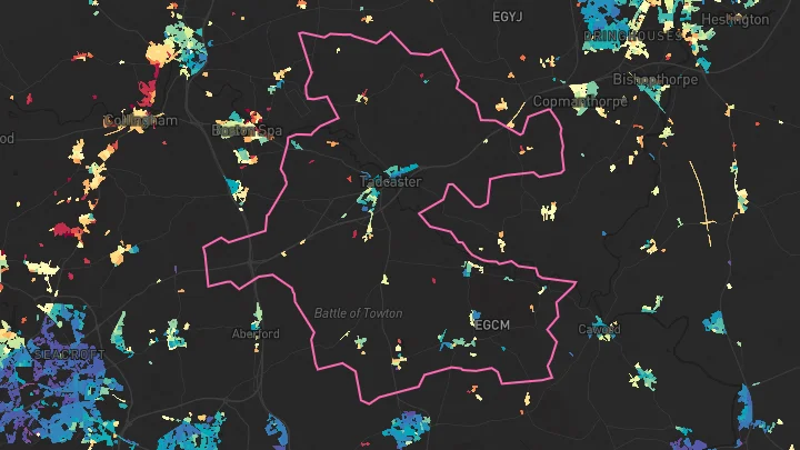 House price heatmap showing property values across Tadcaster