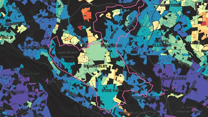 House price heatmap showing property values across Leeds