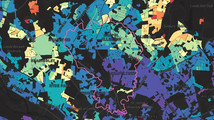 House price heatmap showing property values across Leeds