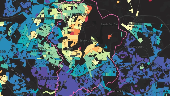 House price heatmap showing property values across Leeds