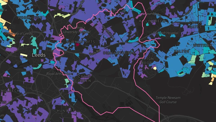 House price heatmap showing property values across Leeds