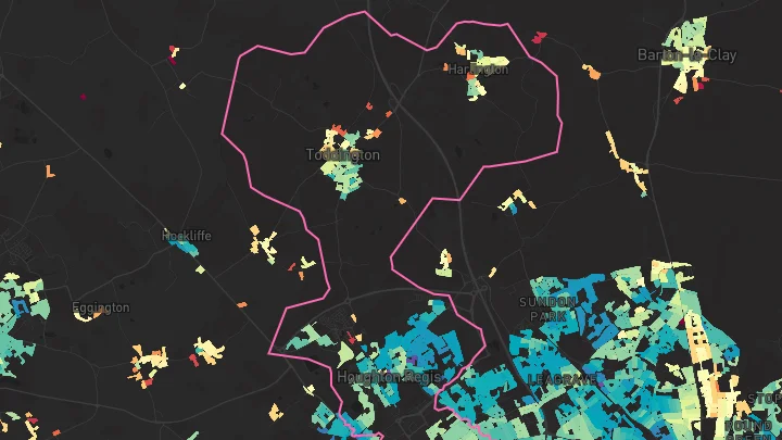 House price heatmap showing property values across Houghton Regis