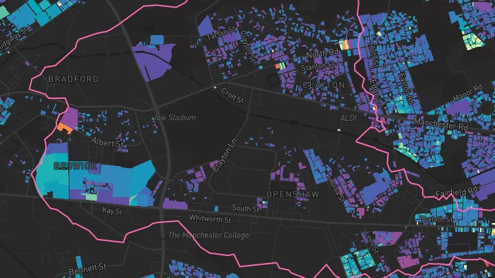 House price heatmap showing property values across Manchester
