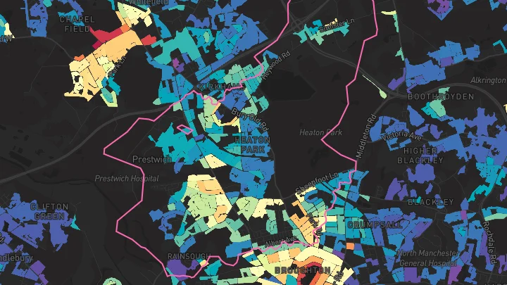 House price heatmap showing property values across Prestwich