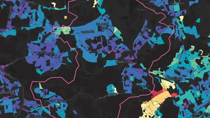 House price heatmap showing property values across Radcliffe