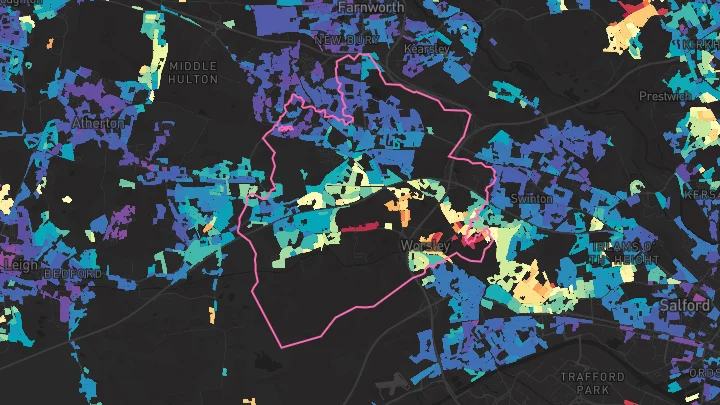 House price heatmap showing property values across Worsley