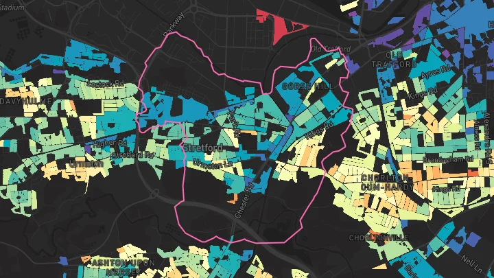 House price heatmap showing property values across Stretford