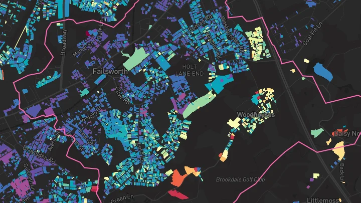 House price heatmap showing property values across Failsworth