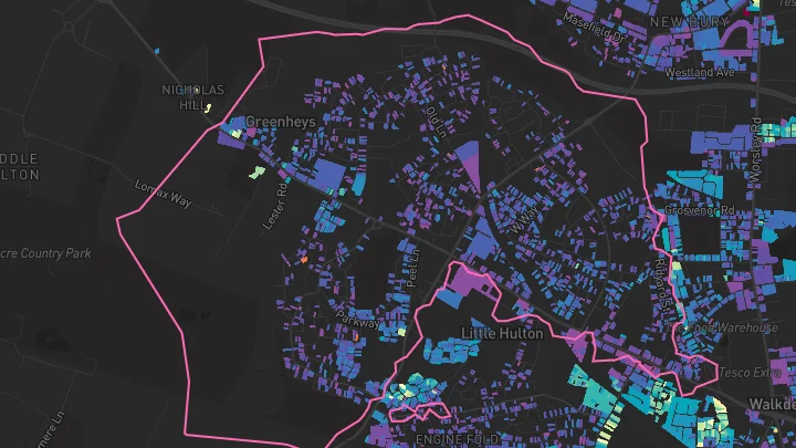 House price heatmap showing property values across Little Hulton