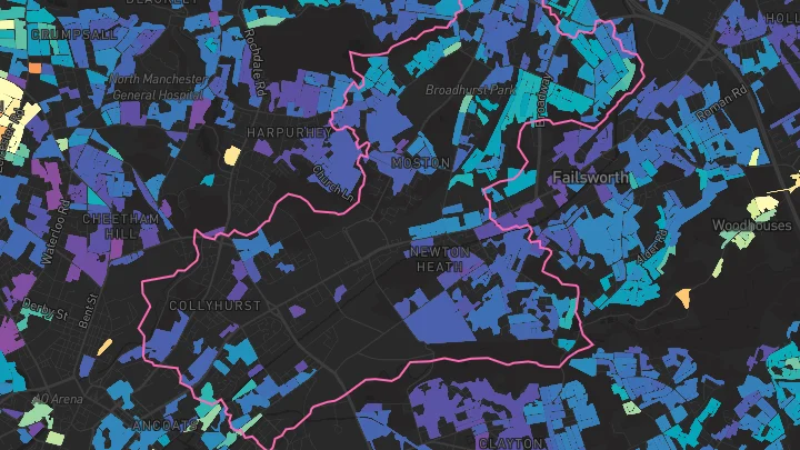 House price heatmap showing property values across Manchester