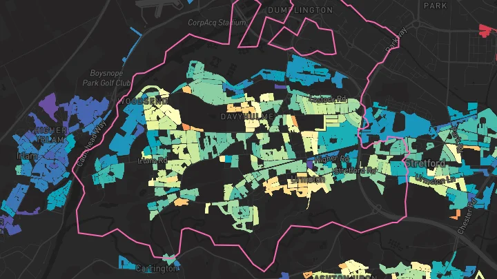 House price heatmap showing property values across Urmston