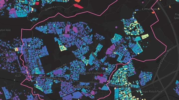 House price heatmap showing property values across Droylsden
