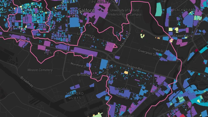 House price heatmap showing property values across Salford