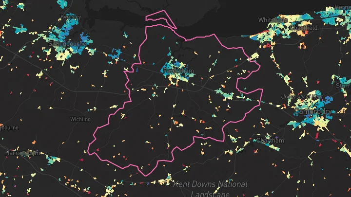 House price heatmap showing property values across Faversham