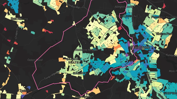 House price heatmap showing property values across Maidstone