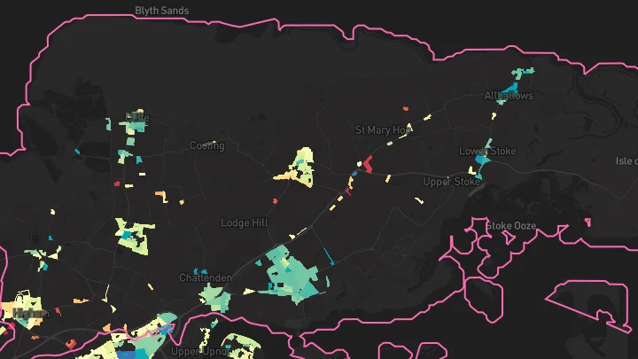 House price heatmap showing property values across Hoo