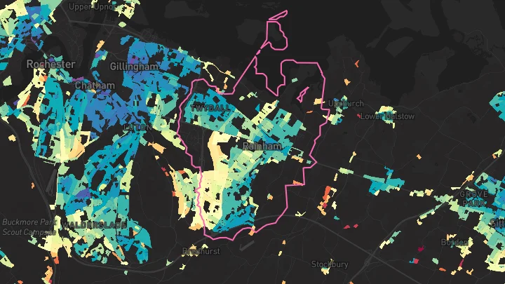 House price heatmap showing property values across Rainham