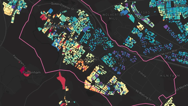 House price heatmap showing property values across Stony Stratford
