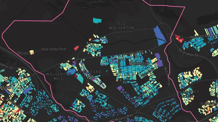House price heatmap showing property values across Wolverton