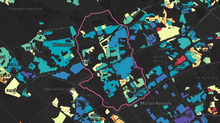 House price heatmap showing property values across Bradville