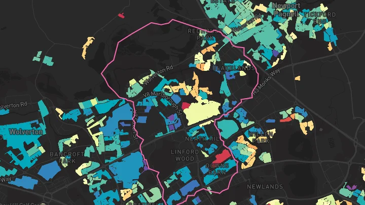 House price heatmap showing property values across Stantonbury
