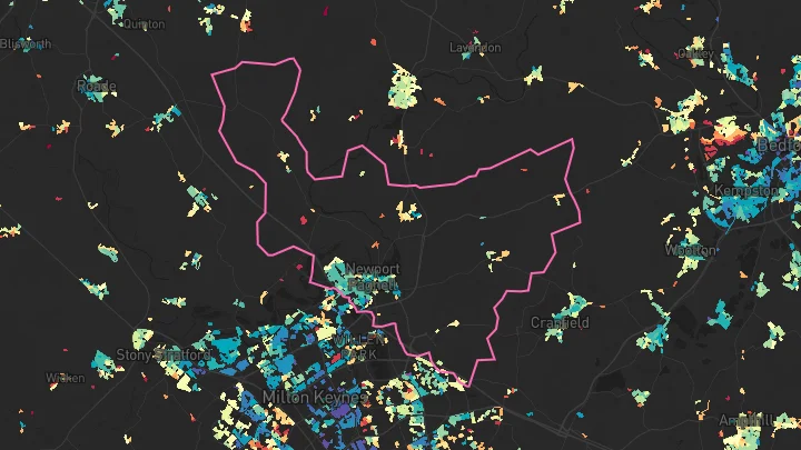 House price heatmap showing property values across Newport Pagnell