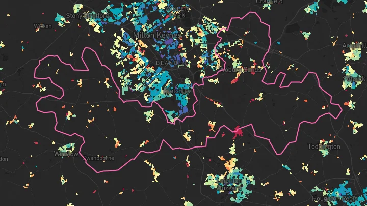 House price heatmap showing property values across Woburn Sands