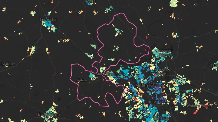 House price heatmap showing property values across Deanshanger