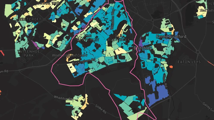House price heatmap showing property values across Bletchley