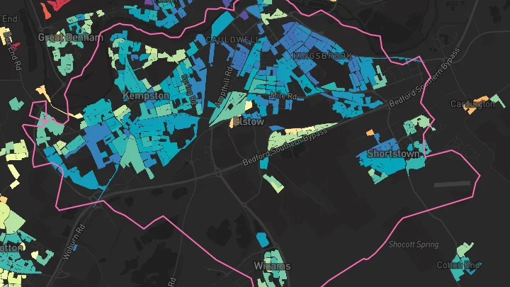 House price heatmap showing property values across Kempston