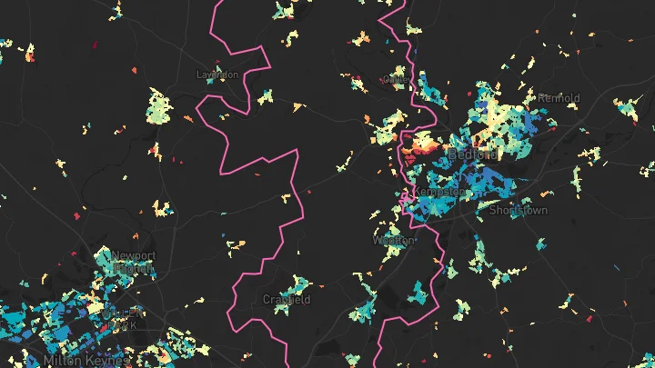 House price heatmap showing property values across Marston Moretaine