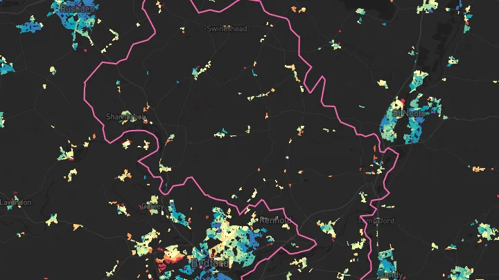 House price heatmap showing property values across Great Barford