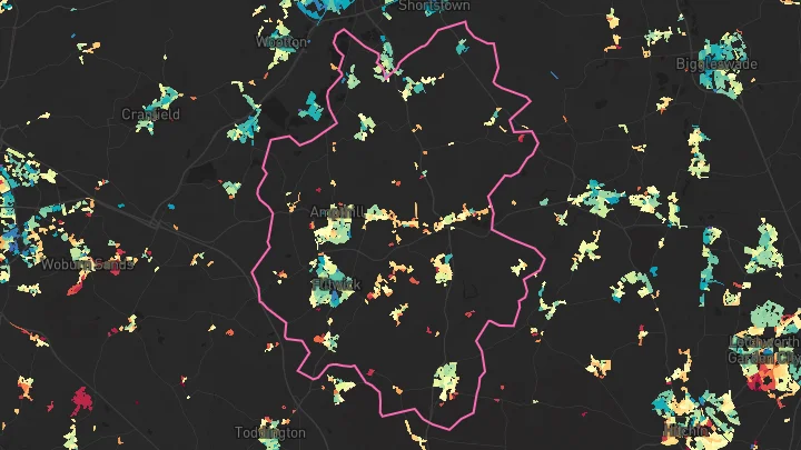 House price heatmap showing property values across Flitwick
